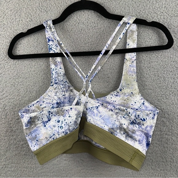 Korsa Road Runner Sports Bra Womens Medium Lilac Print Hypnotic Strappy Athletic - Picture 6 of 8